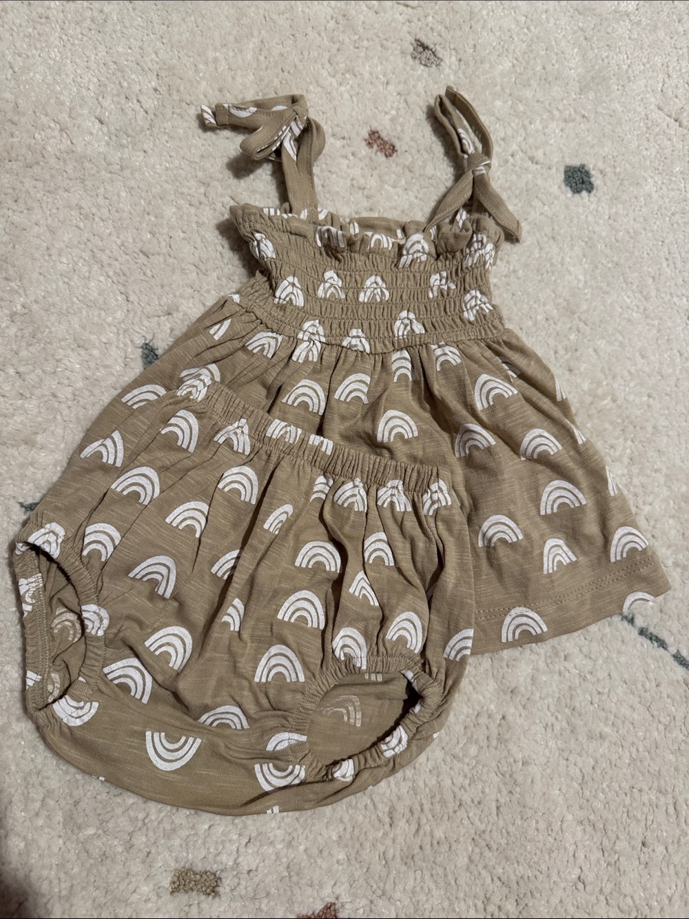 Siix baby Tan Rainbow Print Matching Set - Dress & Bloomers
